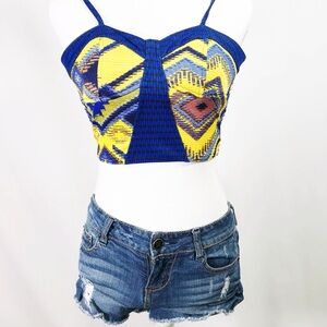 Xhilaration Yellow and Blue Boho Festival Crop Top Size XS Extra Small